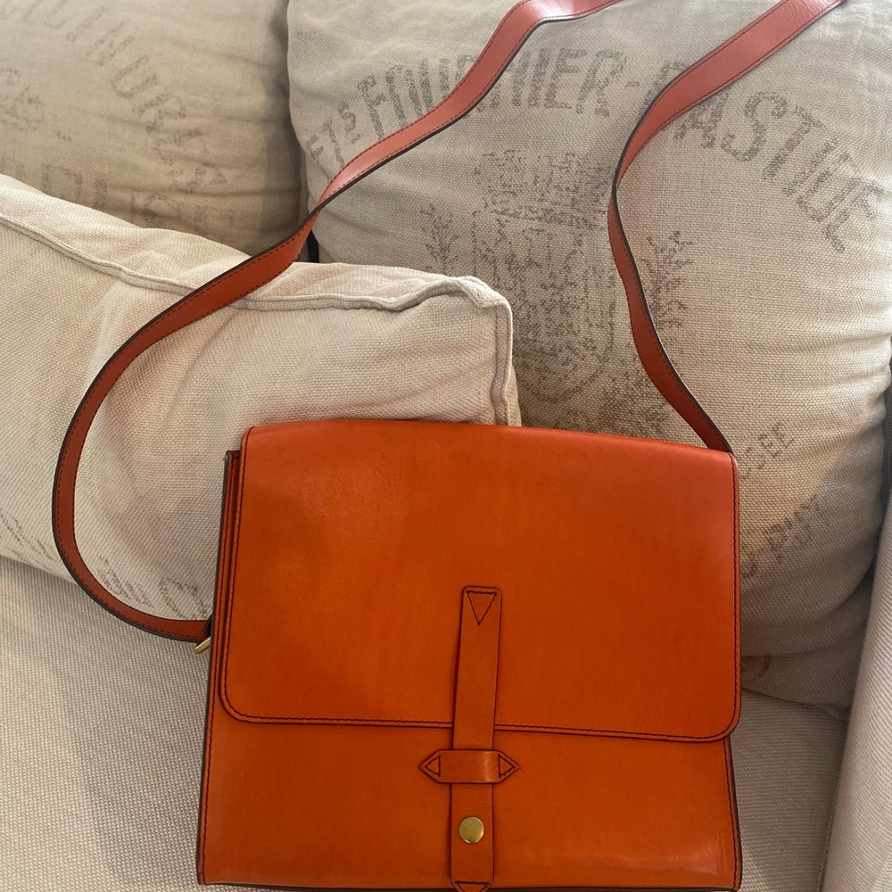 Orange Leather Messenger Bag with Front Flap